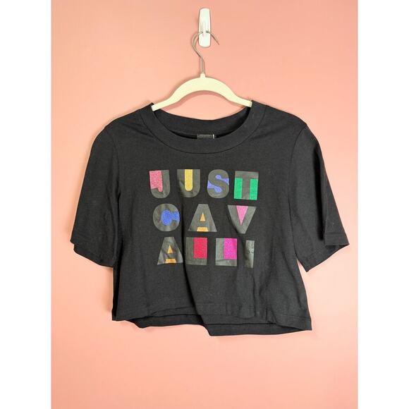 Just Cavalli by Roberto Cavalli Cropped Graphic Tee Size Medium - Picture 1 of 4